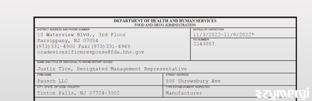 FDANews 483 Pausch LLC Nov 9 2022 top