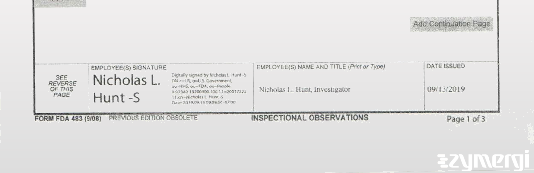 Nicholas L. Hunt FDA Investigator 