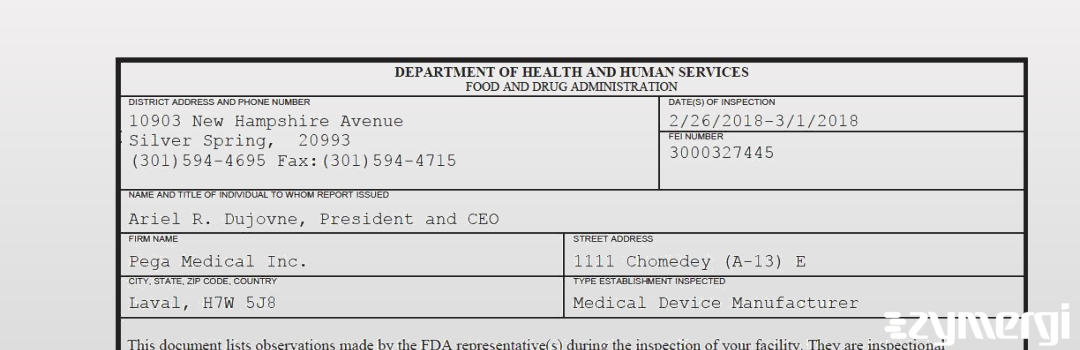 FDANews 483 Pega Medical Inc. Mar 1 2018 top