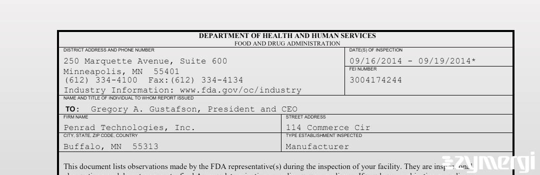 FDANews 483 Penrad Technologies, Inc. Sep 19 2014 top