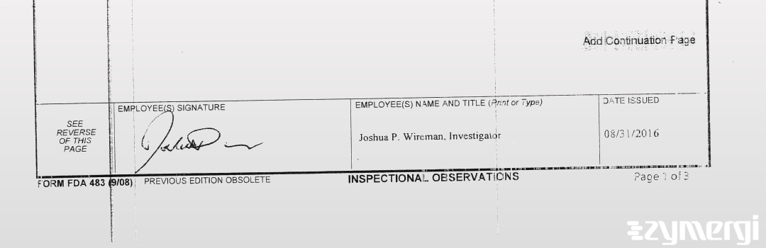 Joshua P. Wireman FDA Investigator 