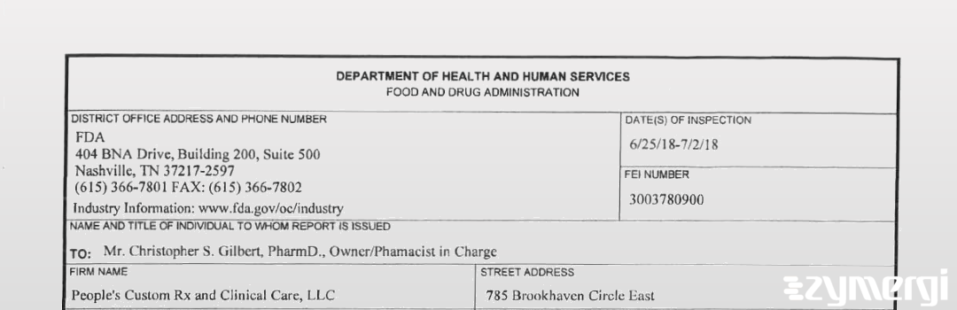 FDANews 483 People's Custom Rx and Clinical Care, LLC Jul 2 2018 top