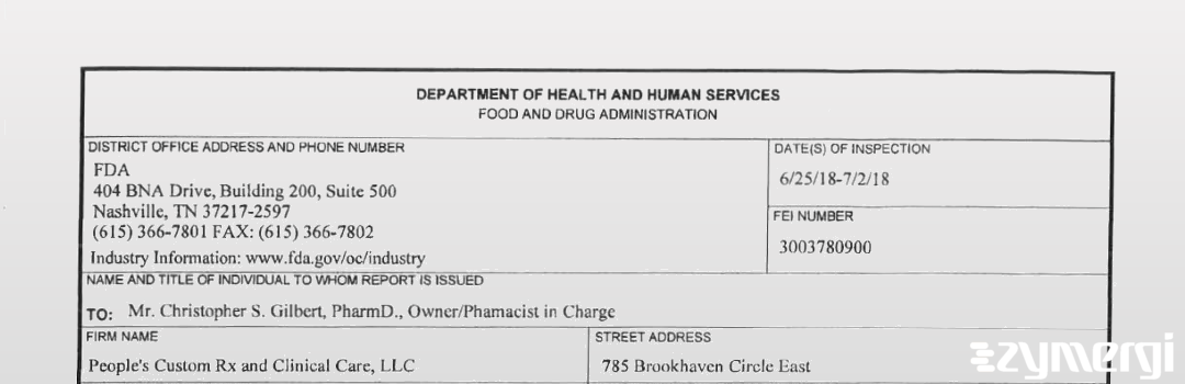 FDANews 483 People's Custom Rx and Clinical Care, LLC Jul 2 2018 top
