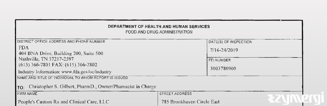 FDANews 483 People's Custom Rx and Clinical Care, LLC Jul 24 2019 top