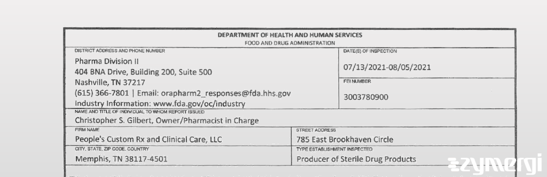 FDANews 483 People's Custom Rx and Clinical Care, LLC Aug 5 2021 top