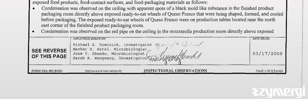 Sarah A. Meehan FDA Investigator Michael R. Dominick FDA Investigator