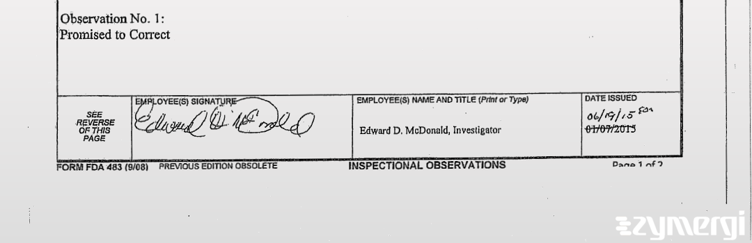 Edward D. McDonald FDA Investigator 