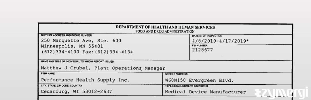 FDANews 483 Performance Health Supply, Inc. Apr 17 2019 top