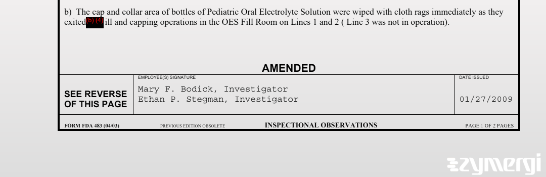 Ethan P. Stegman FDA Investigator Mary F. Bodick FDA Investigator 