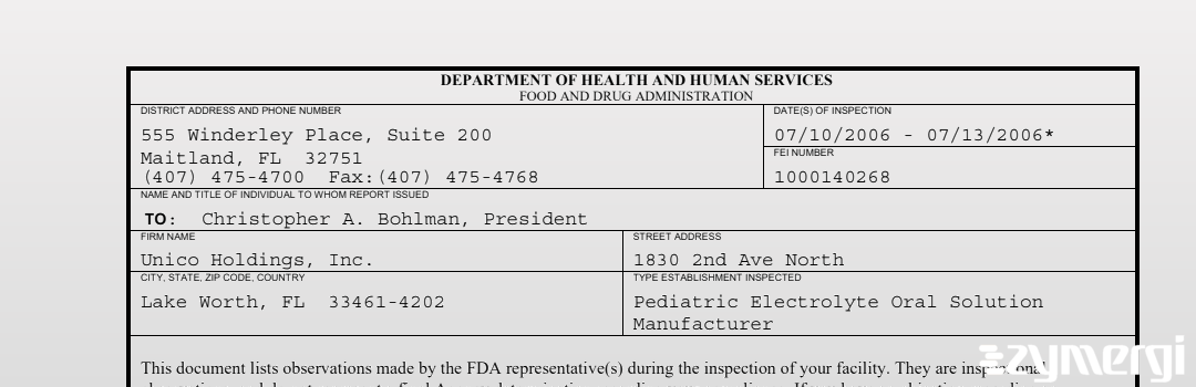 FDANews 483 Perrigo Florida, Inc Jul 13 2006 top