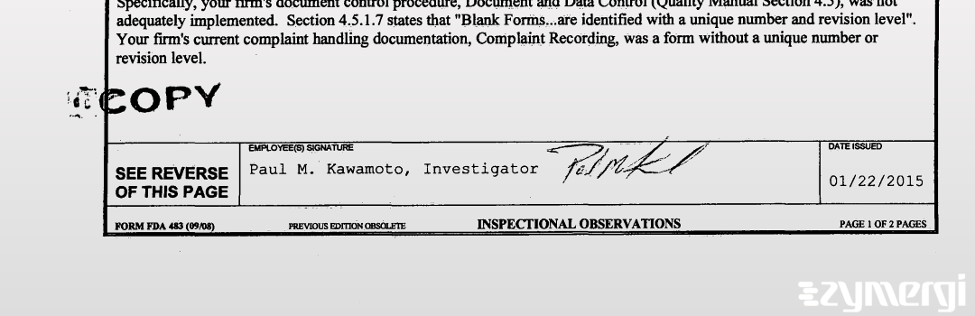 Paul M. Kawamoto FDA Investigator