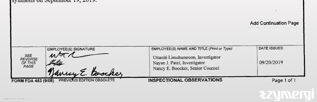 Uttaniti Limchumroon FDA Investigator Nayan J. Patel FDA Investigator Nancy E. Boocker FDA Investigator 