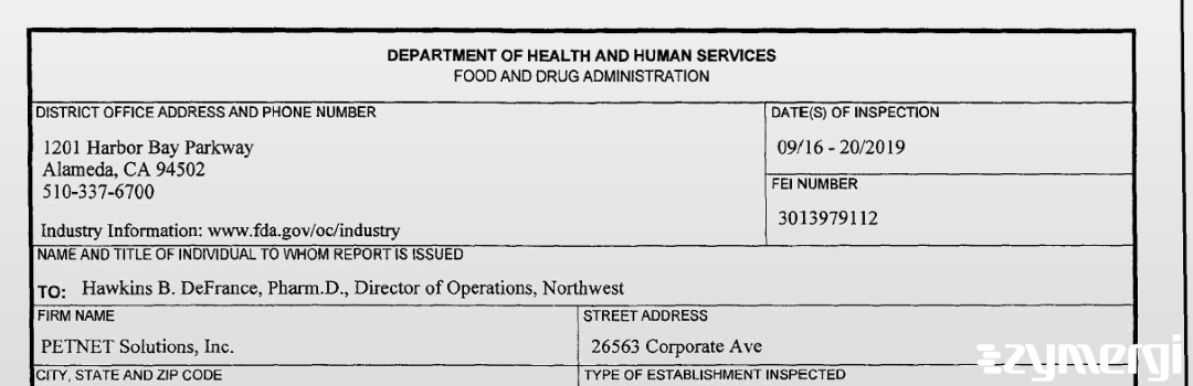 FDANews 483 PETNET Solutions, Inc. Sep 20 2019 top