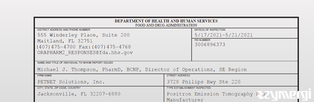 FDANews 483 PETNET Solutions, Inc. May 21 2021 top