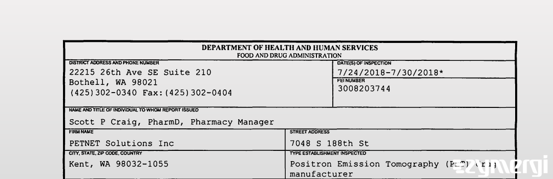 FDANews 483 PETNET Solutions, Inc. Jul 30 2018 top