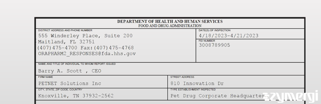 FDANews 483 PETNET Solutions, Inc. Apr 21 2023 top