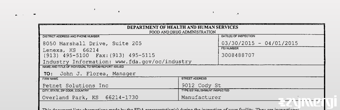 FDANews 483 PETNET Solutions, Inc. Apr 1 2015 top