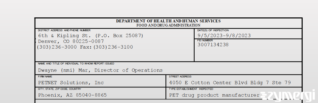 FDANews 483 PETNET Solutions, Inc. Sep 8 2023 top