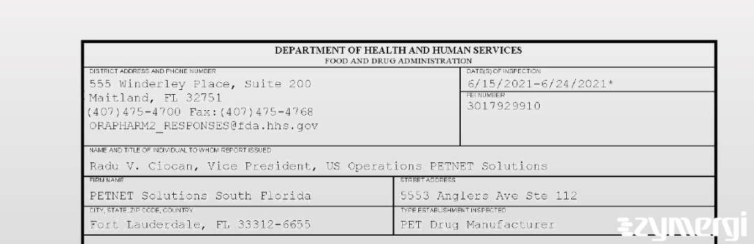 FDANews 483 PETNET Solutions South Florida Jun 24 2021 top