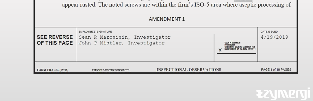 Sean R. Marcsisin FDA Investigator John P. Mistler FDA Investigator 