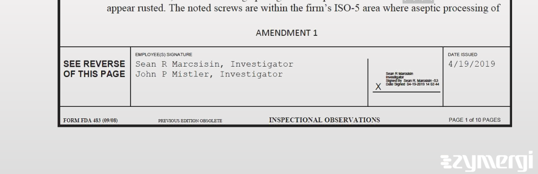 Sean R. Marcsisin FDA Investigator John P. Mistler FDA Investigator