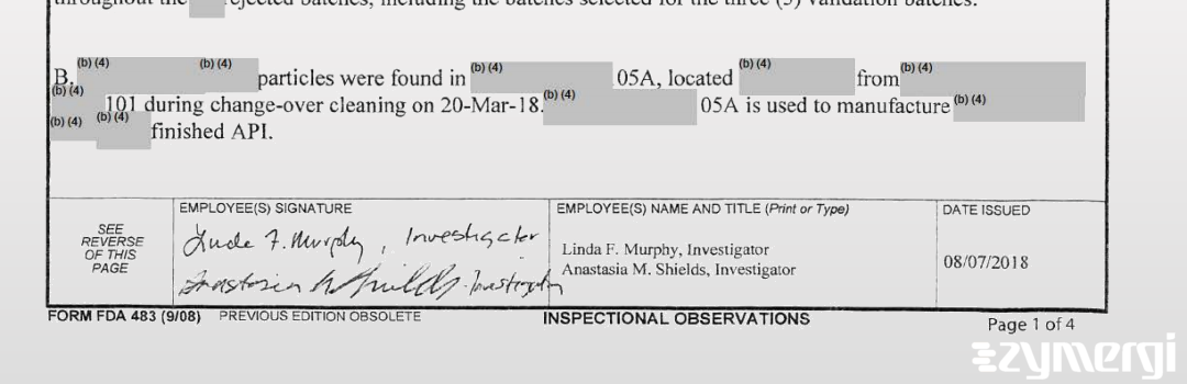 Anastasia M. Shields FDA Investigator Linda F. Murphy FDA Investigator