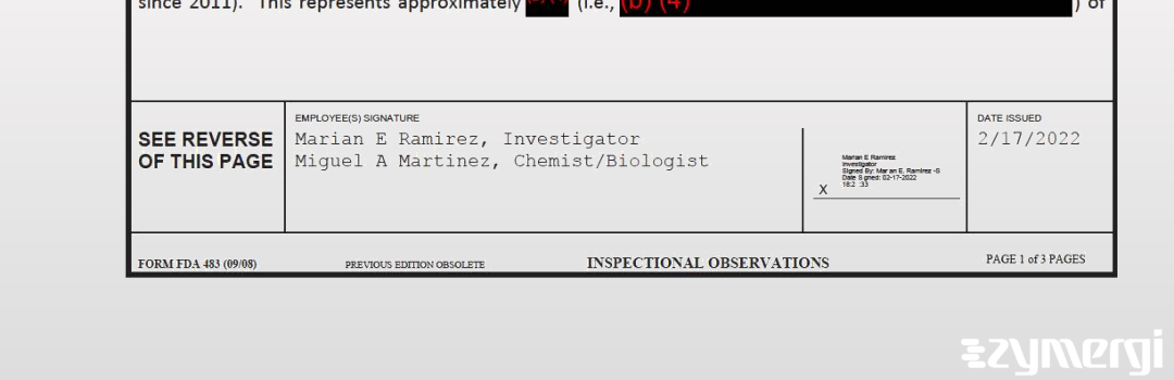 Marian E. Ramirez FDA Investigator Miguel A. Martinez FDA Investigator Marlene Rodriguez Colon FDA Investigator Rodriguez Colon, Marlene FDA Investigator 