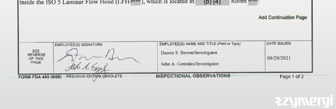 Darren S. Brown FDA Investigator John A. Gonzalez FDA Investigator 