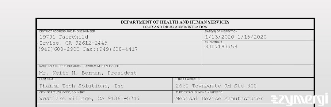 FDANews 483 Pharma Tech Solutions, Inc Jan 15 2020 top