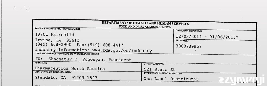 FDANews 483 Pharmaceutica North America Jan 6 2015 top