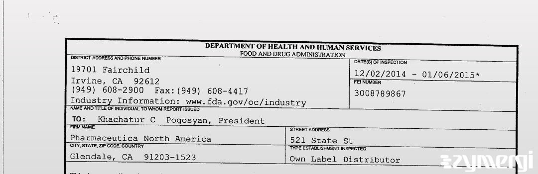 FDANews 483 Pharmaceutica North America Jan 6 2015 top