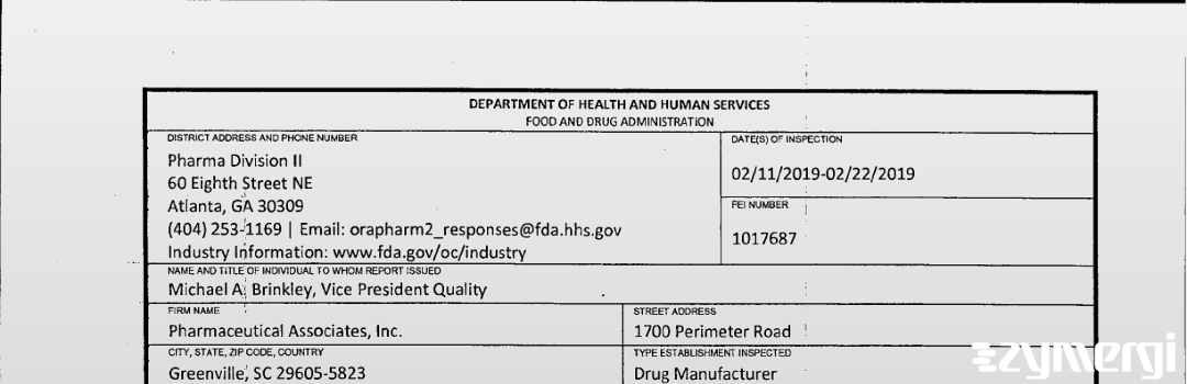 FDANews 483 Pharmaceutical Associates Inc Feb 22 2019 top