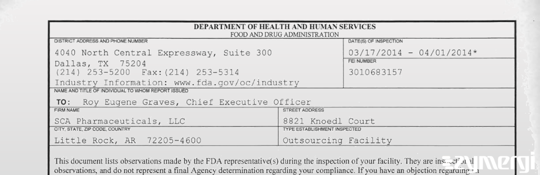 FDANews 483 SCA Pharmaceuticals Apr 2 2014 top