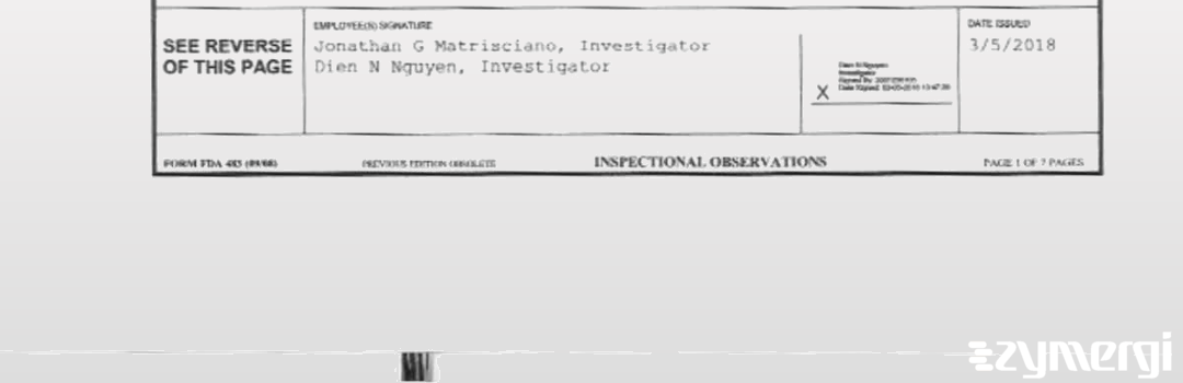 Jonathan G. Matrisciano FDA Investigator Dien N. Nguyen FDA Investigator 