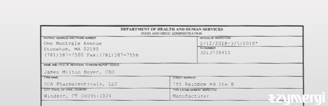 FDANews 483 SCA Pharmaceuticals, LLC Mar 5 2018 top