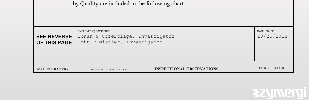 Jonah S. Ufferfilge FDA Investigator John P. Mistler FDA Investigator 