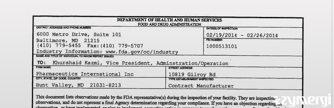 FDANews 483 Pharmaceutics International, Inc. Feb 26 2014 top