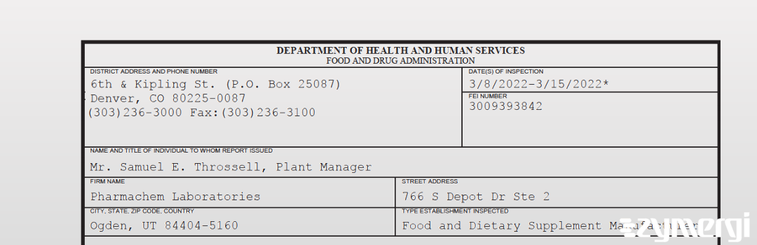 FDANews 483 Pharmachem Laboratories LLC Mar 15 2022 top