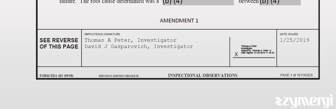 David J. Gasparovich FDA Investigator Thomas A. Peter FDA Investigator Medical Device Specialist 