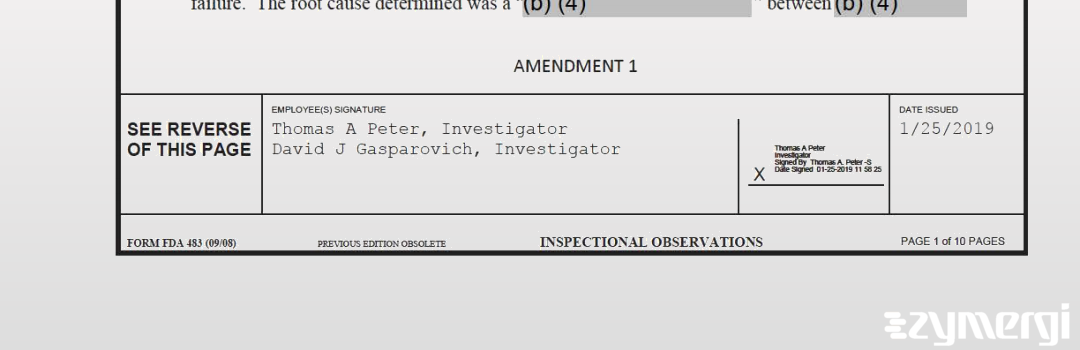 David J. Gasparovich FDA Investigator Thomas A. Peter FDA Investigator Medical Device Specialist