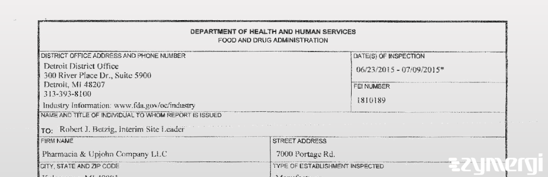 FDANews 483 Pharmacia & Upjohn Company LLC Jul 9 2015 top