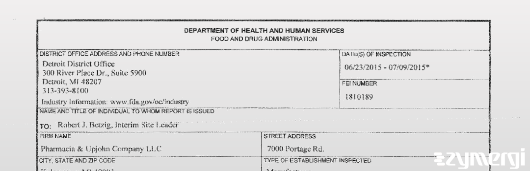 FDANews 483 Pharmacia & Upjohn Company LLC Jul 9 2015 top