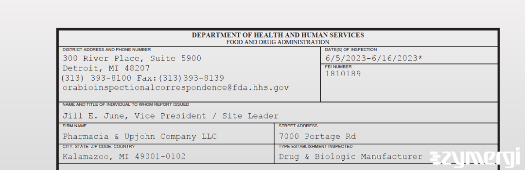 FDANews 483 Pharmacia & Upjohn Company LLC Jun 16 2023 top