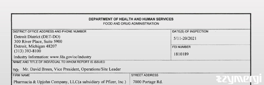 FDANews 483 Pharmacia & Upjohn Company LLC May 20 2021 top