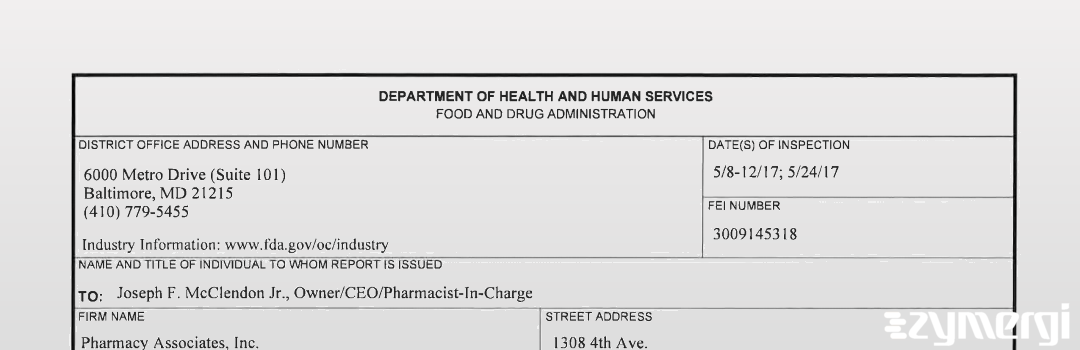 FDANews 483 Pharmacy Associates, Inc.  dba CompreCare Specialty Pharmacy May 24 2017 top