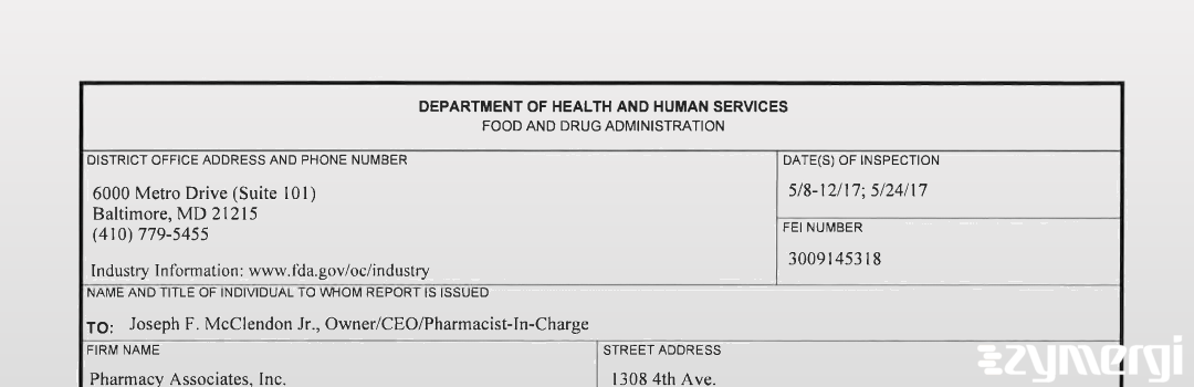 FDANews 483 Pharmacy Associates, Inc. dba CompreCare Specialty Pharmacy May 24 2017 top