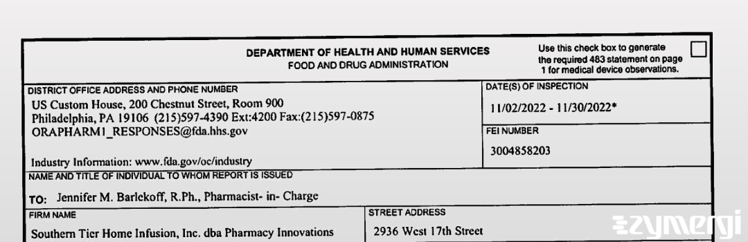 FDANews 483 Pharmacy Innovations Nov 30 2022 top