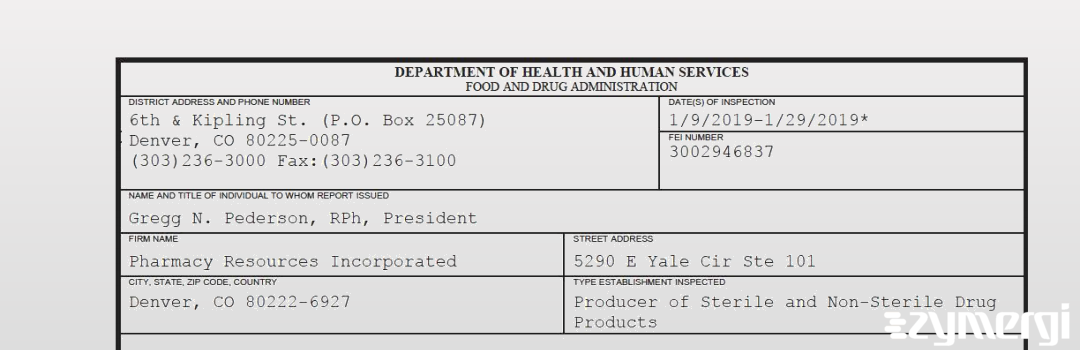 FDANews 483 Pharmacy Resources Incorporated Jan 29 2019 top