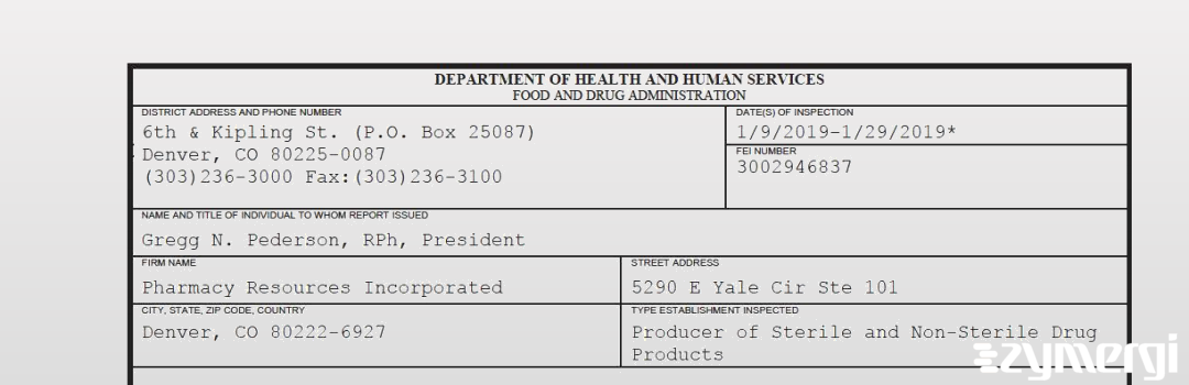 FDANews 483 Pharmacy Resources Incorporated Jan 29 2019 top