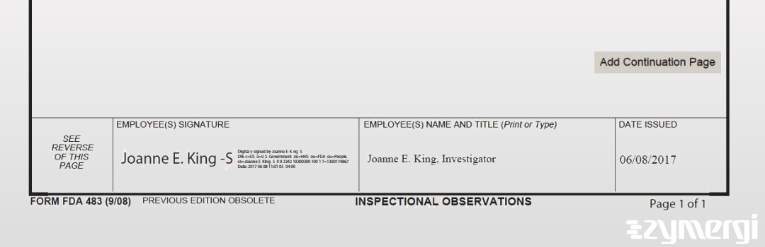 Joanne E. King FDA Investigator
